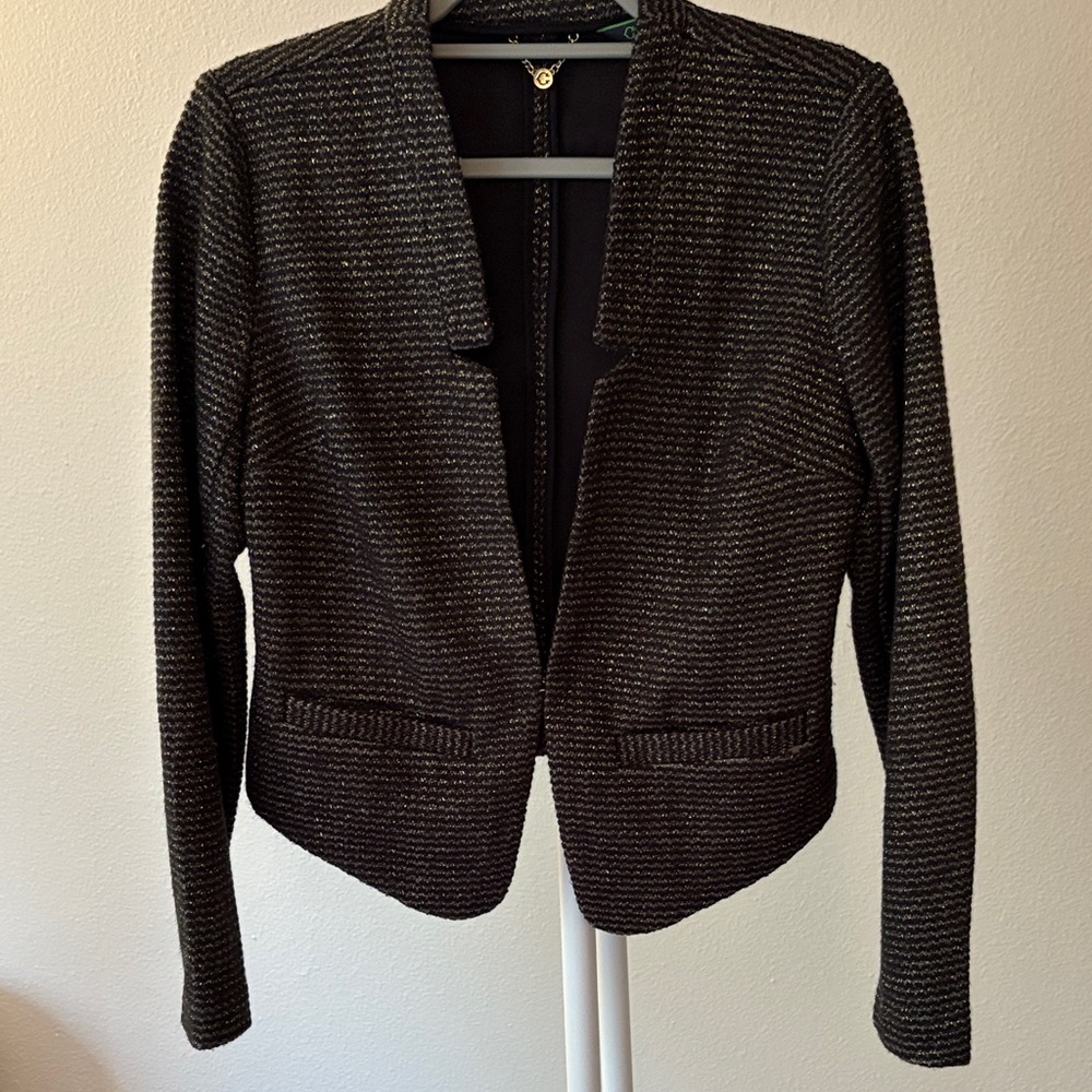C. Wonder Black and Gray Textured Blazer gold threaded